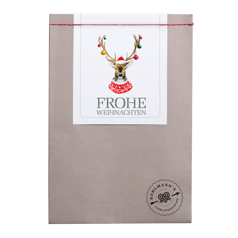 Rohlmann Geschenktüte Weihnachten "Elch mit Kugeln im Geweih"
