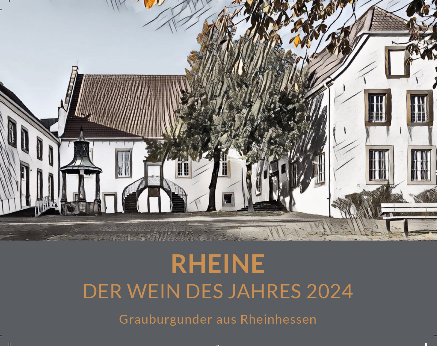 Geschenkset " RHEINE - Der Wein des Jahres 2024" & 2 Weingläser mit Motiv des Falkenhofs